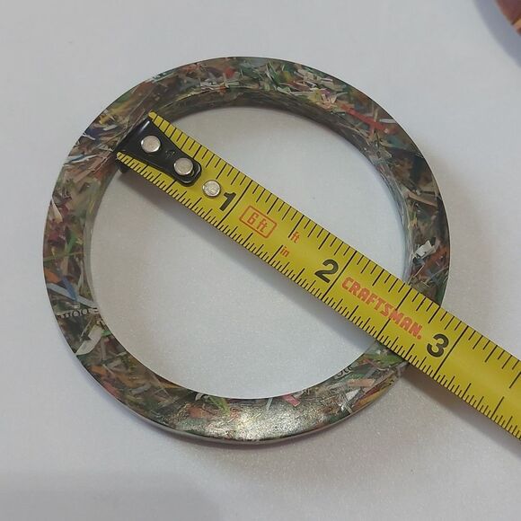 OOAK Magazine Paper Confetti Acrylic Resin Bangle Bracelet Unique One of A Kind - Picture 4 of 5